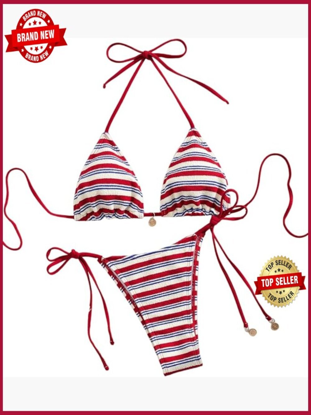 2 Piece Knitted Rope Halter Bikini Set Triangle Top Side Tie Swimsuits Beachwear